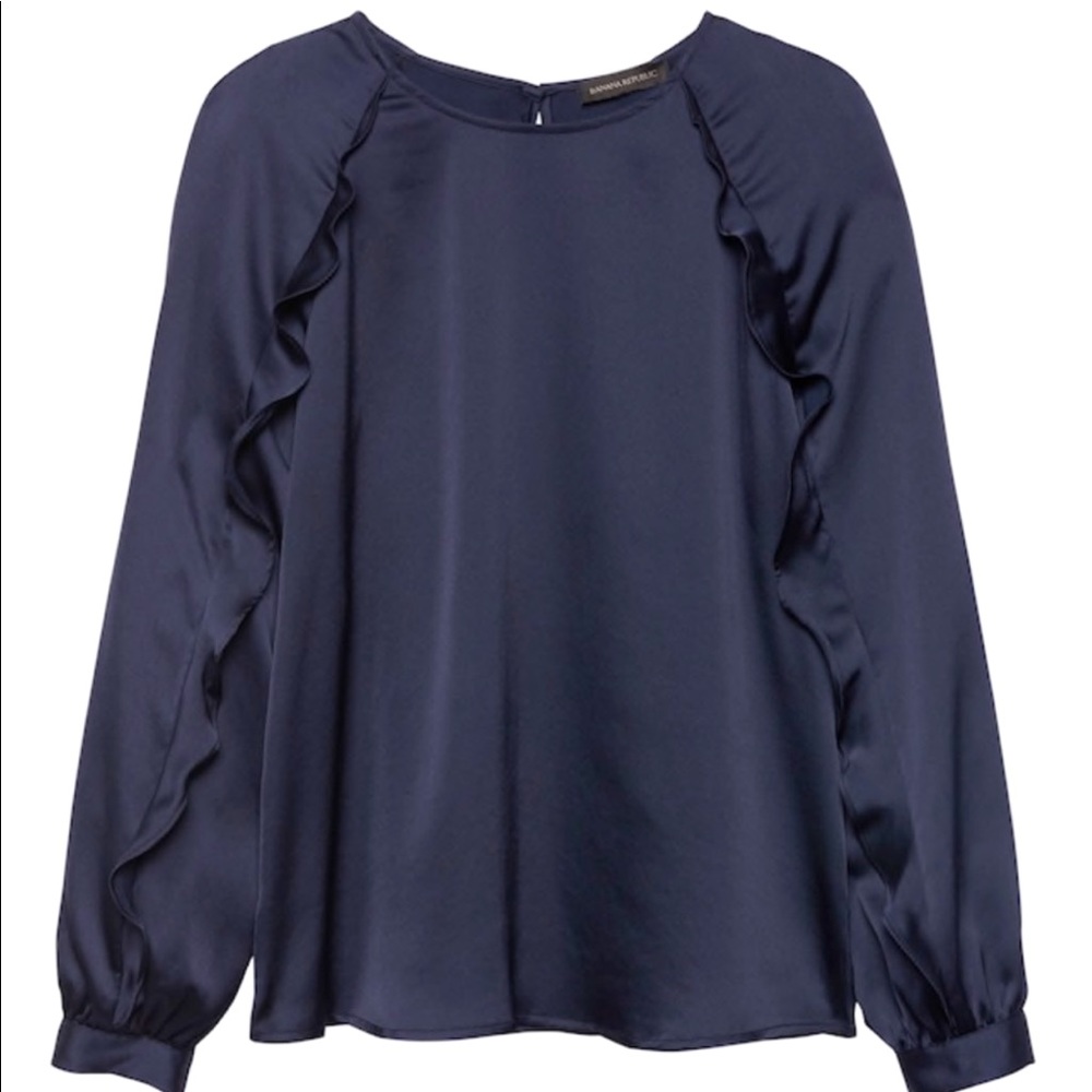 NWT Banana Republic Ruffle Raglan Top, Navy, M - looks like silk!